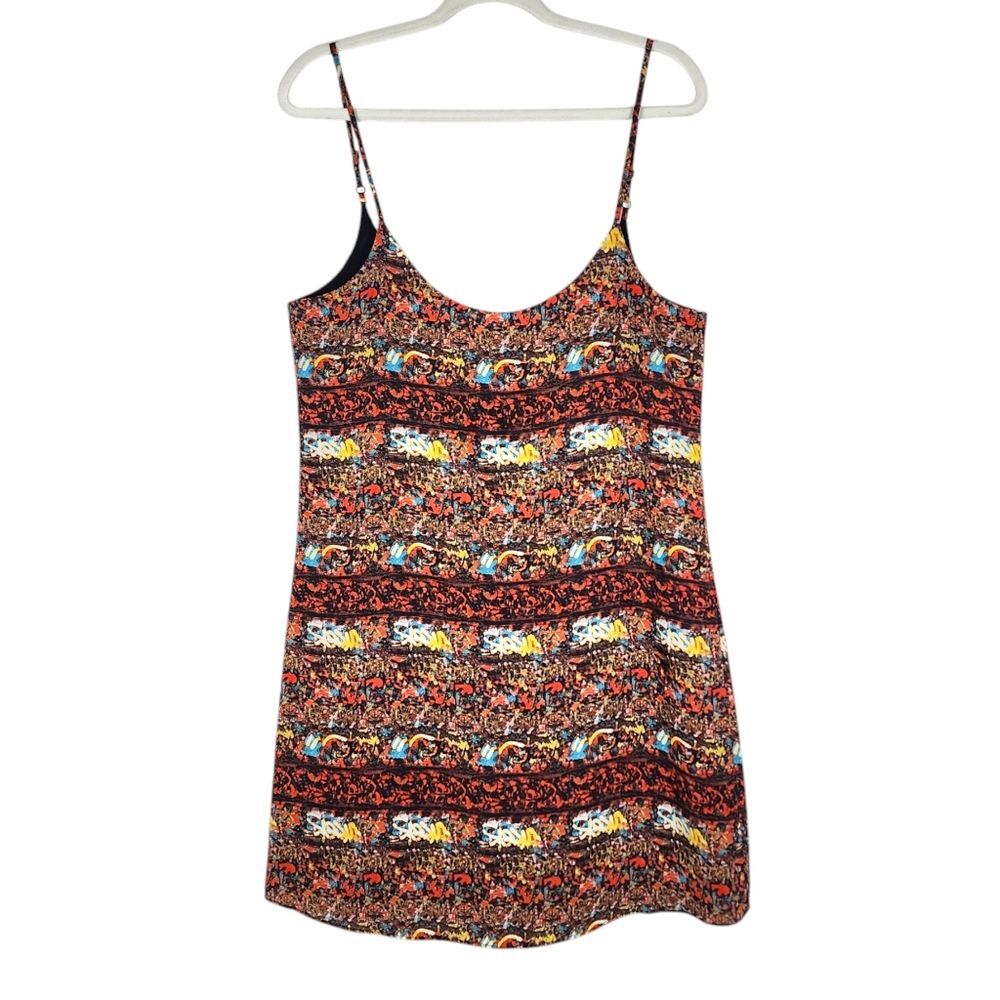 Sam Edelman Mini Dress Graffiti Print Size M Multicolor Abstract Spaghetti Strap